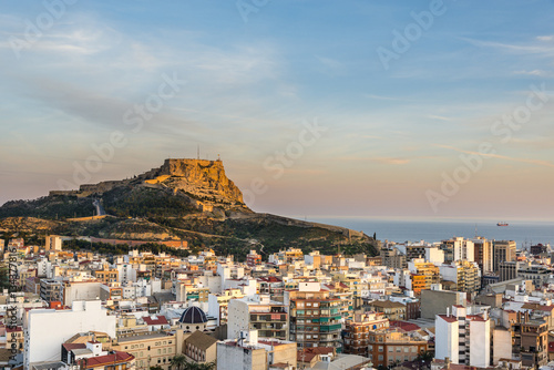 Aerial view of Alicante at the sunset, Costa Blanca, Spain