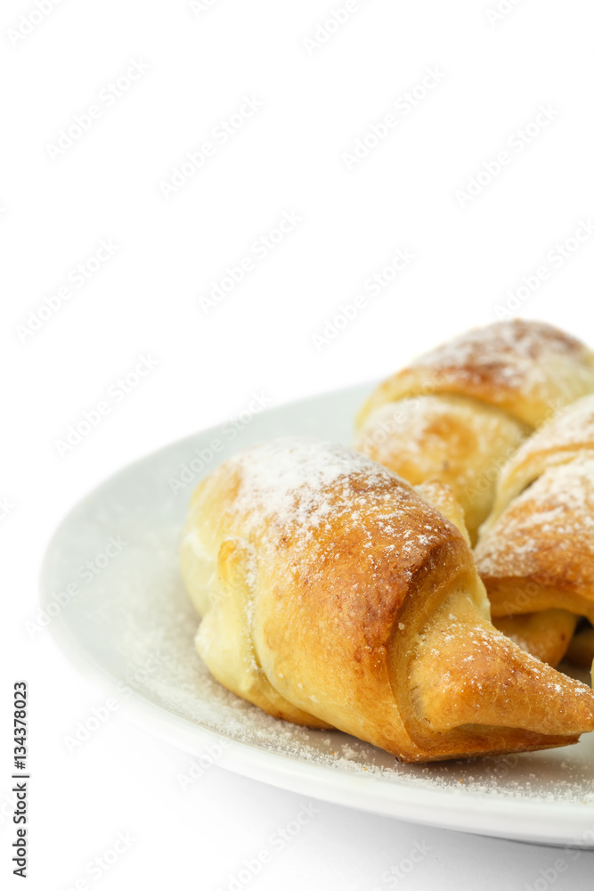 Homemade fresh bagels in plate, isolated on white background. Homemade fresh bagels in plate, isolated on white background.