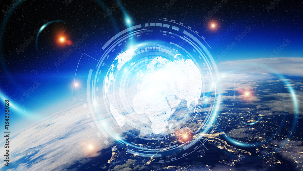 Obraz premium Data exchange and global network over the world 3D rendering