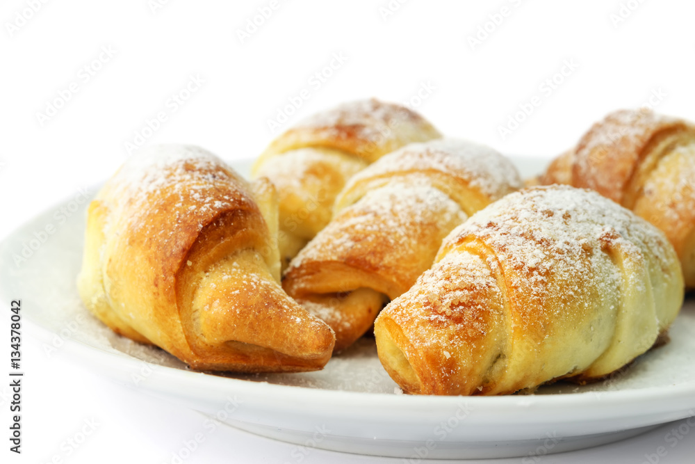 Homemade fresh bagels in plate, isolated on white background. Homemade fresh bagels in plate, isolated on white background.
