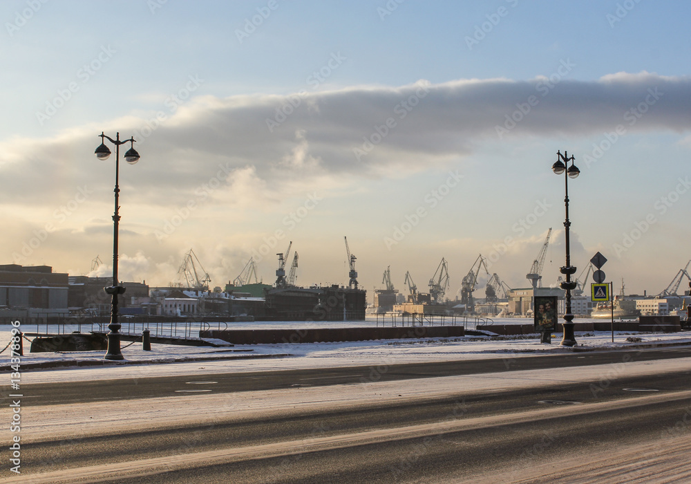 View of the sea port of St. Petersburg.