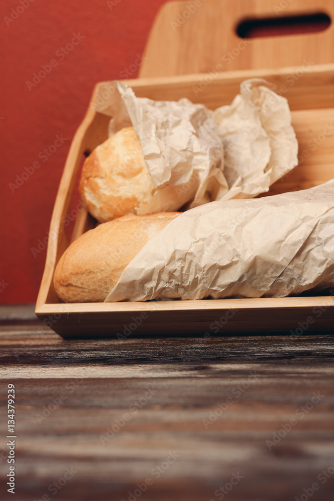 fresh bread rolls on a tray