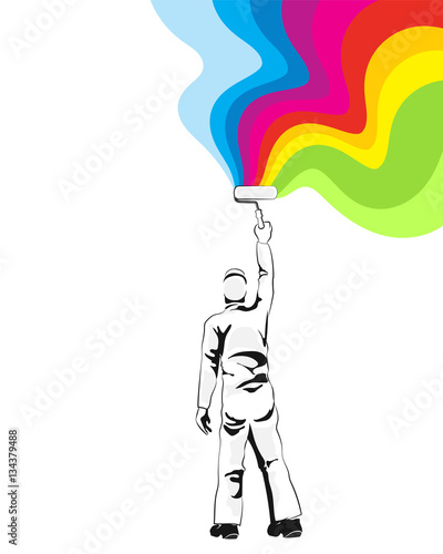 Painter paints the wall