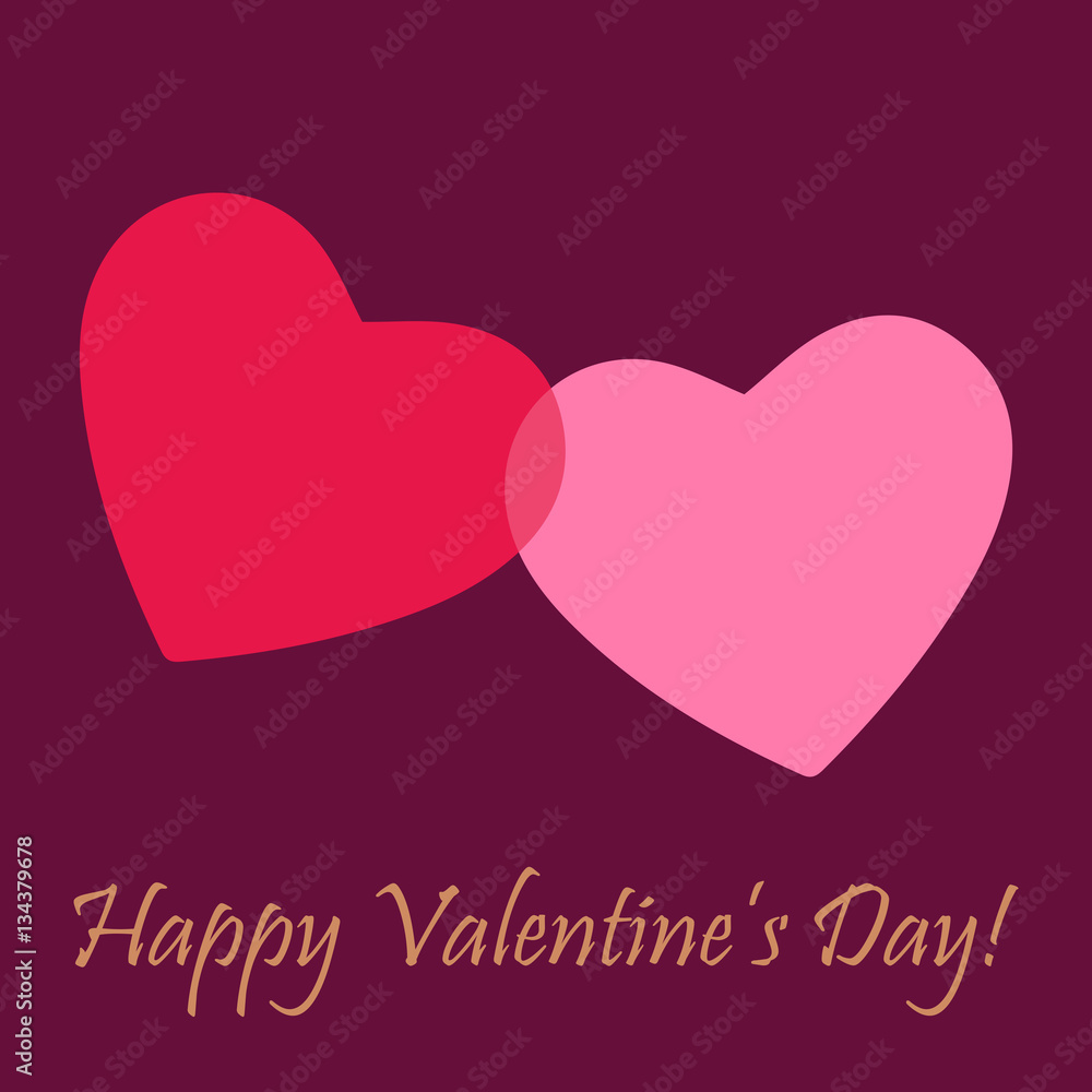 Valentine's day greeting card with two hearts