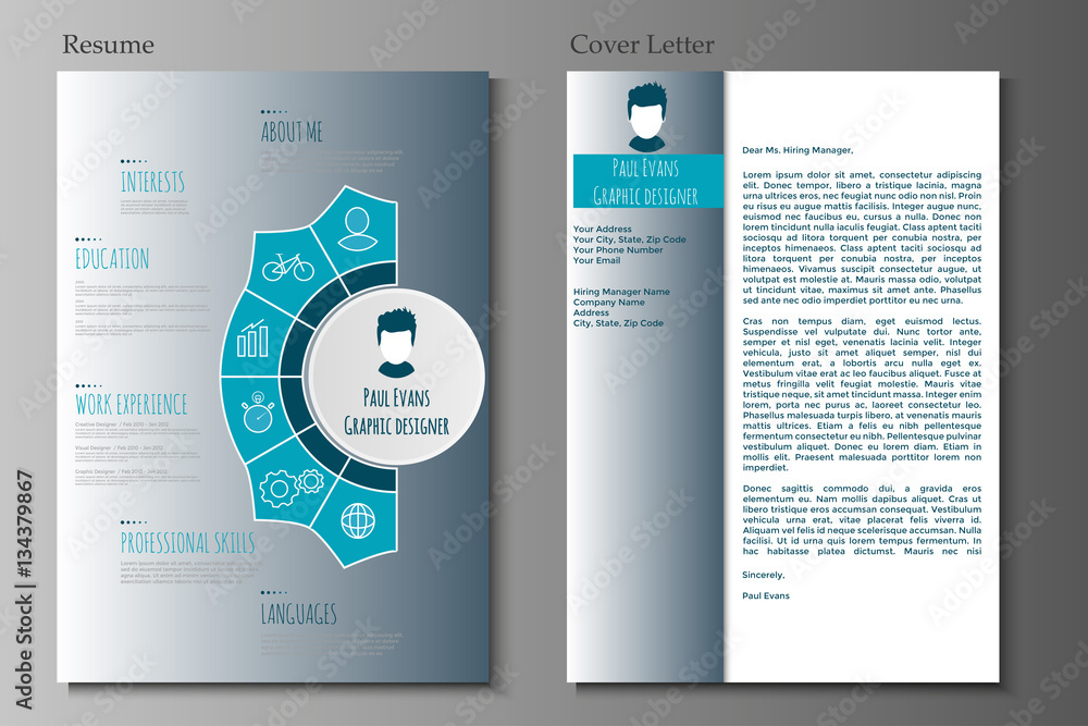 Resume and Cover letter in flat style design Resume and Cover letter in flat style design