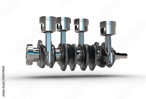 3d illustration of crankshaft with engine pistons