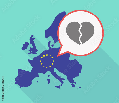 Long shadow EU map with a broken heart