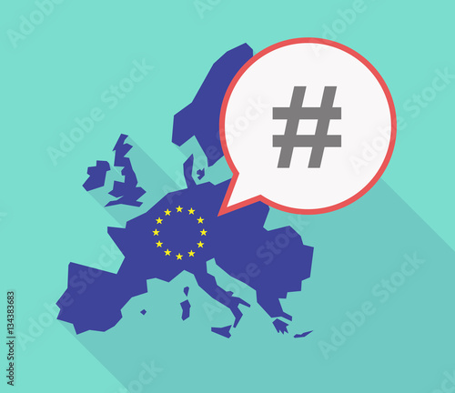 Long shadow EU map with a hash tag