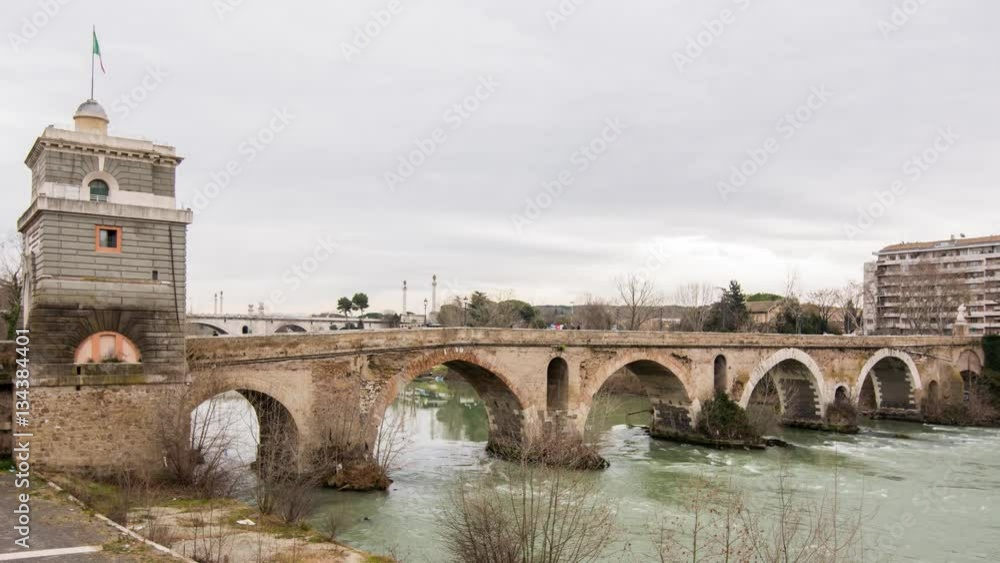 Ponte Milvio, old roman bridge on the river Tevere in Rome, Italy. Time lapse Ponte Milvio, old roman bridge on the river Tevere in Rome, Italy. Time lapse