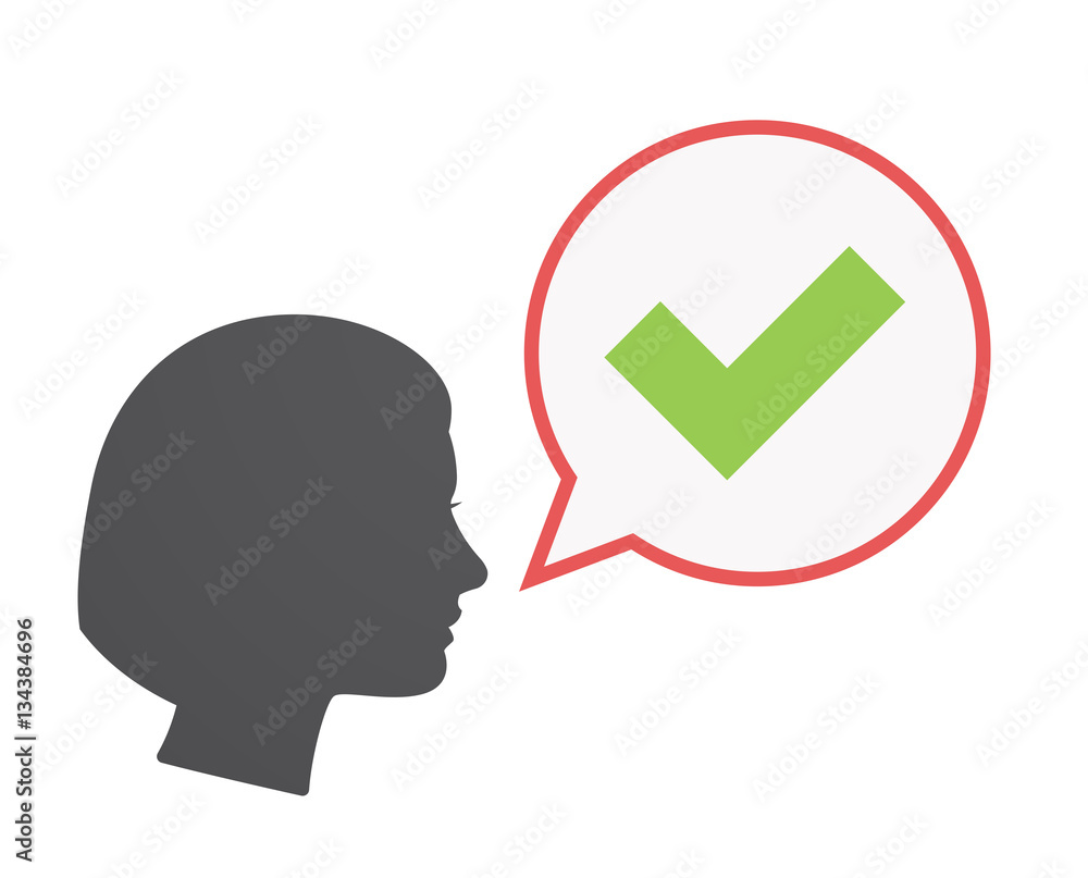 Isolated female head with a check mark Isolated female head with a check mark