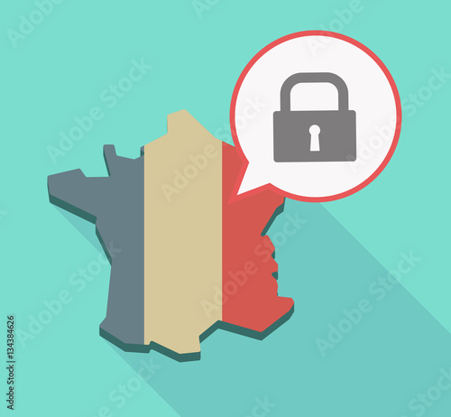 Long shadow France map with a closed lock pad