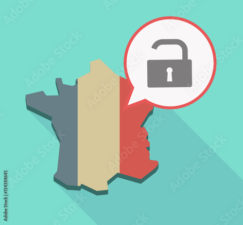 Long shadow France map with an open lock pad