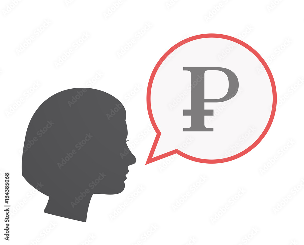 Isolated female head with a ruble sign Isolated female head with a ruble sign