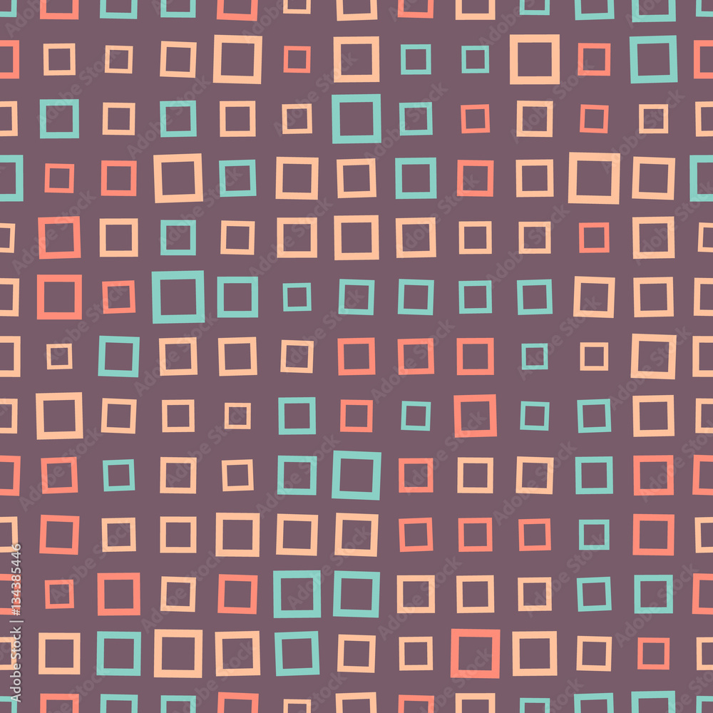 Abstract seamless pattern of squares in bright colors.