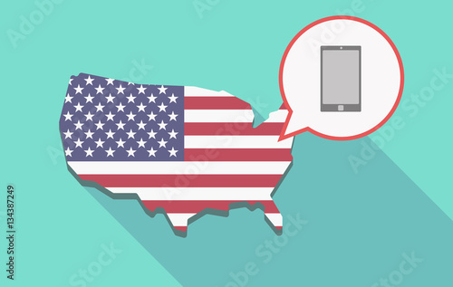 Long shadow USA map with a smart phone