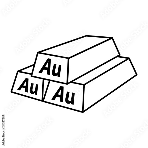 Gold bullions icon. Pile of three gold ingots with Au signs. Vector Illustration