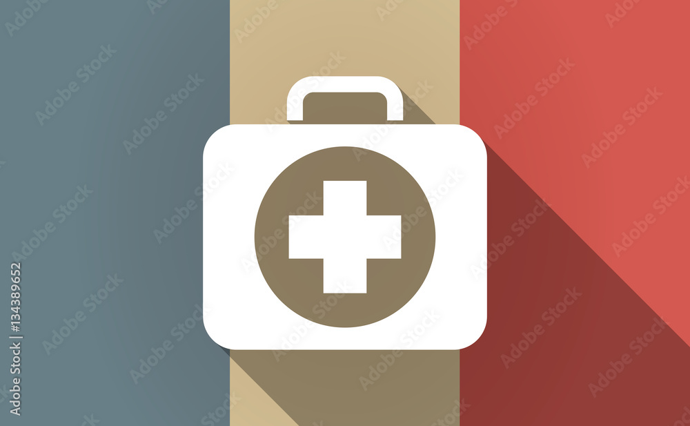 Long shadow France flag with a first aid kit icon Long shadow France flag with a first aid kit icon