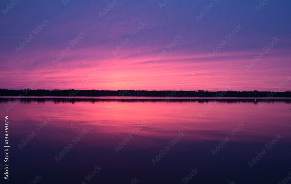 Dramatic sunset at Volga river