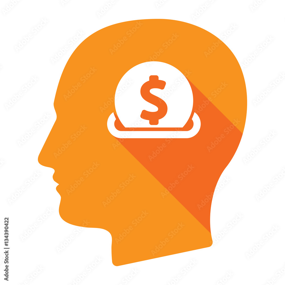 Isolated male head with a dollar coin entering in a moneybox Isolated male head with a dollar coin entering in a moneybox