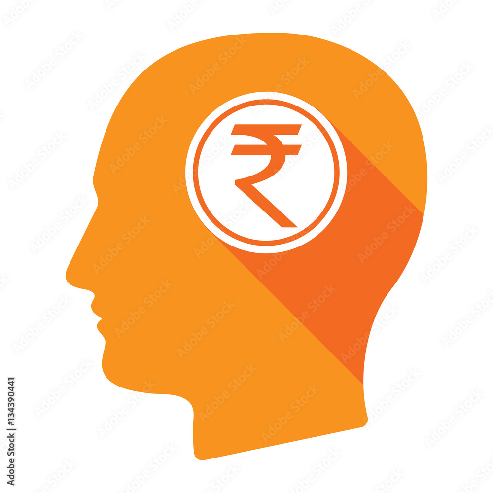 Isolated male head with a rupee coin icon Isolated male head with a rupee coin icon