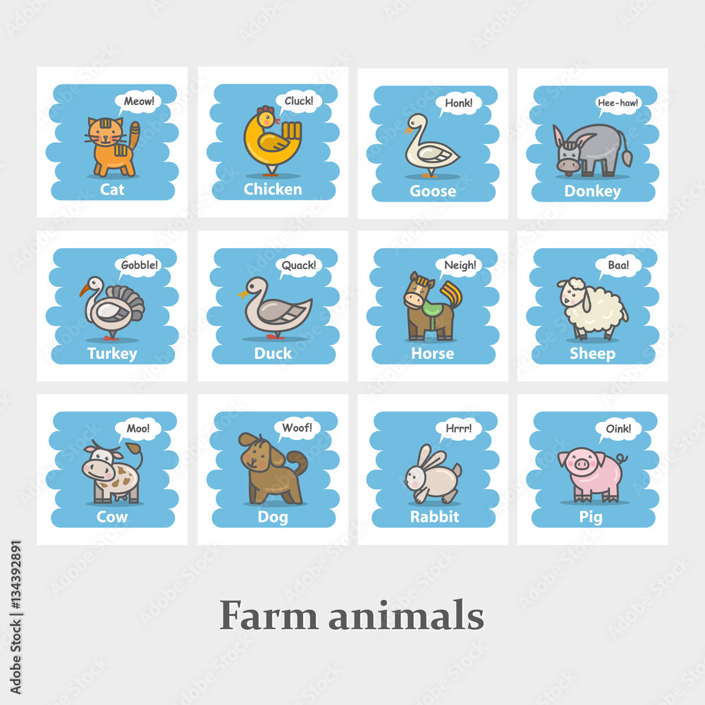Farm animal icon set illustration.
