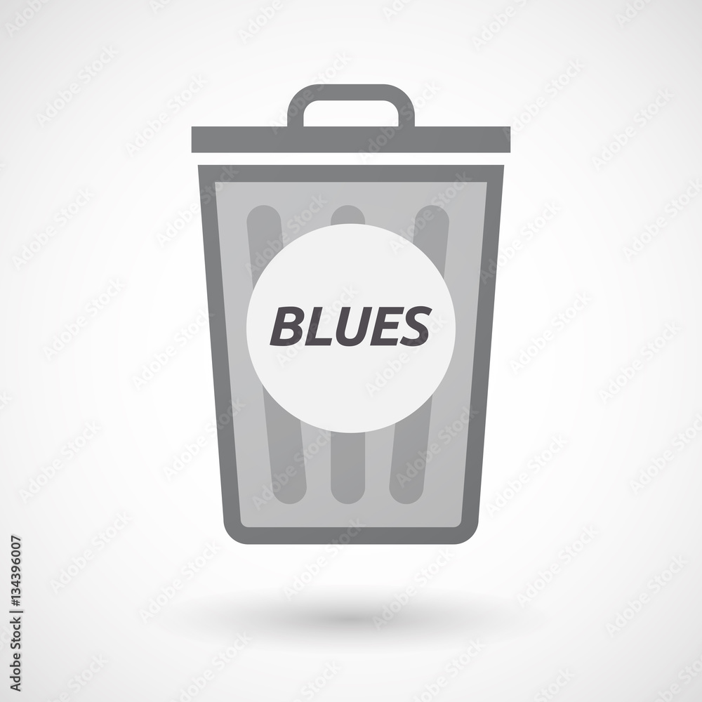 Isolated trashcan with    the text BLUES