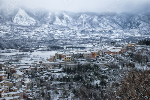 Typical snowy Italian village
