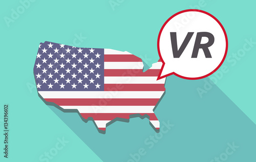Long shadow USA map with    the virtual reality acronym VR