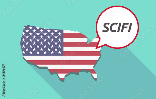 Long shadow USA map with    the text SCIFI