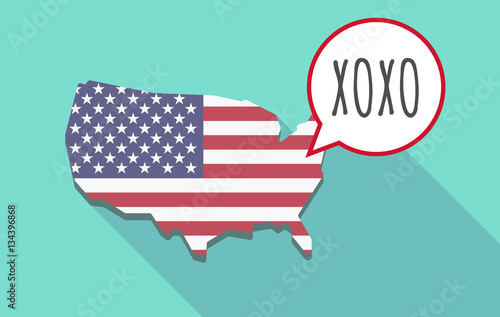 Long shadow USA map with    the text XOXO