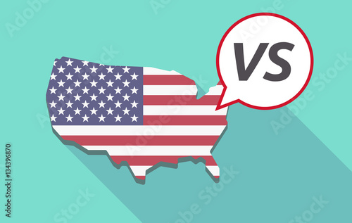 Long shadow USA map with    the text VS