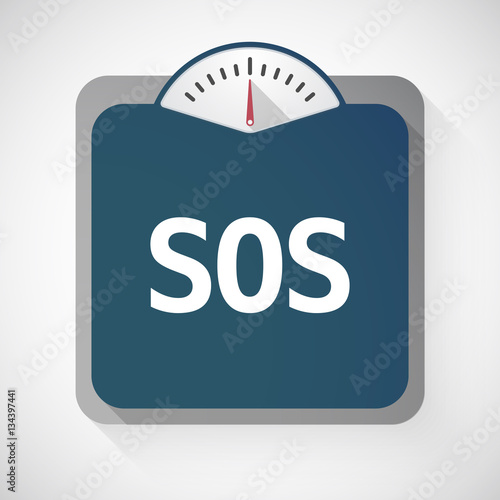 Isolated weight scale with    the text SOS