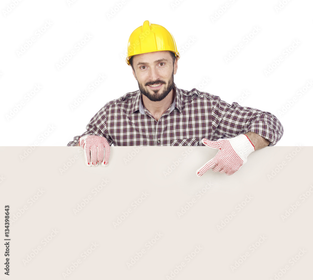 Carpenter with blank board Carpenter with blank board