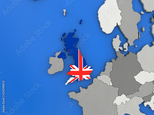 United Kingdom on globe