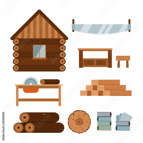 Lumberjack woodworking tools icons vector illustration