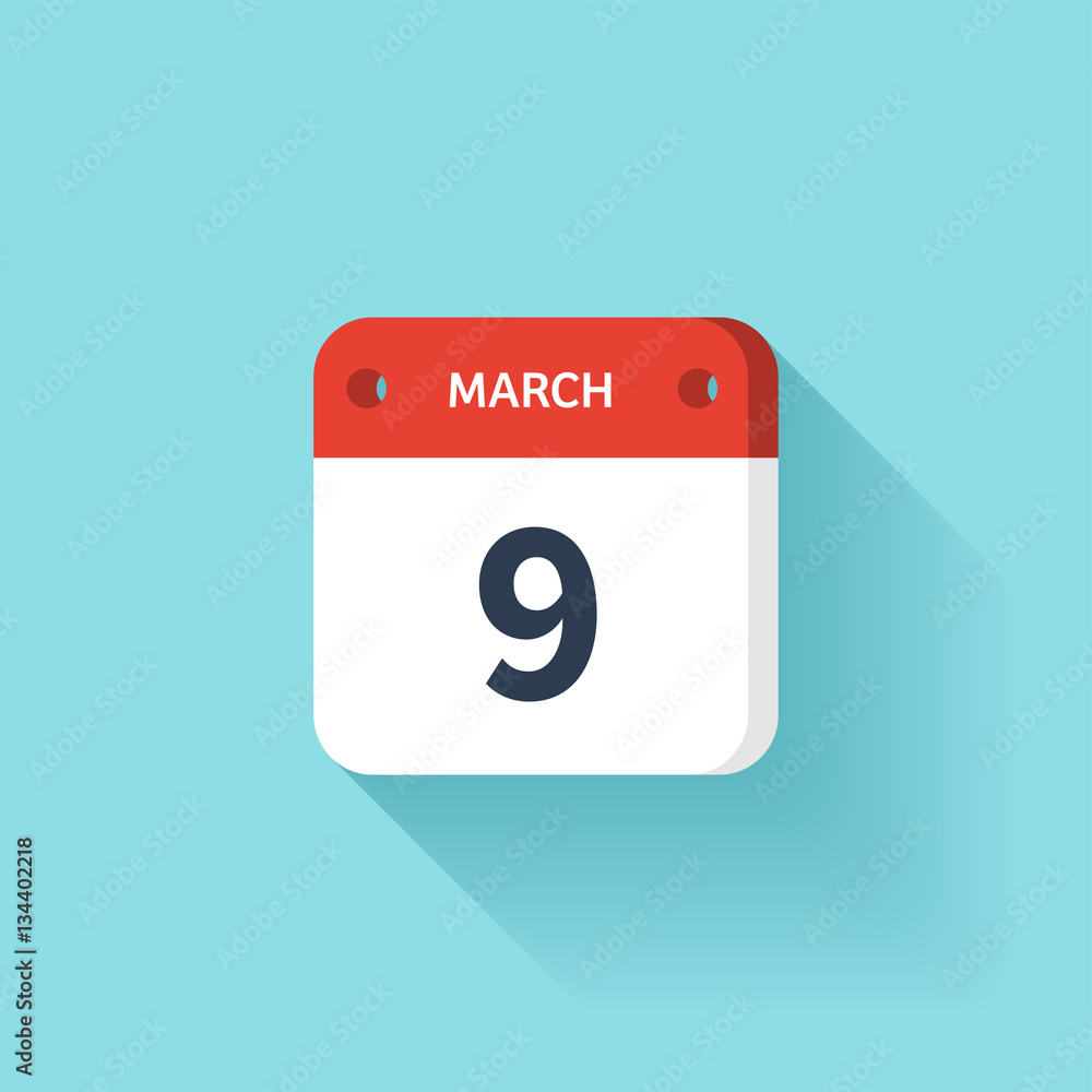 March 9. Isometric Calendar Icon With Shadow.Vector Illustration,Flat Style.Month and Date.Sunday,Monday,Tuesday,Wednesday,Thursday,Friday,Saturday.Week,Weekend,Red Letter Day. Holidays 2017. March 9. Isometric Calendar Icon With Shadow.Vector Illustration,Flat Style.Month and Date.Sunday,Monday,Tuesday,Wednesday,Thursday,Friday,Saturday.Week,Weekend,Red Letter Day. Holidays 2017.