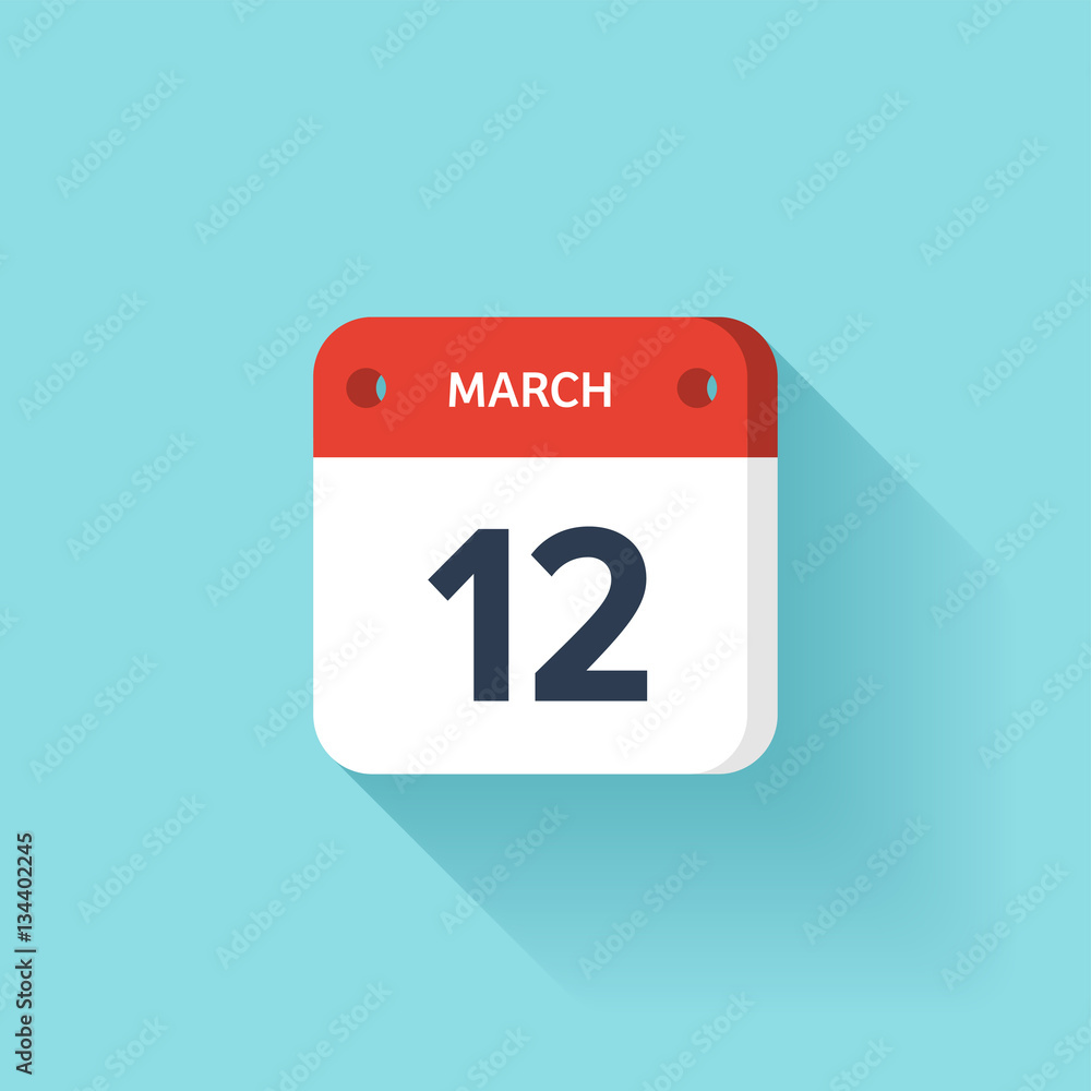 March 12. Isometric Calendar Icon With Shadow.Vector Illustration,Flat Style.Month and Date.Sunday,Monday,Tuesday,Wednesday,Thursday,Friday,Saturday.Week,Weekend,Red Letter Day. Holidays 2017. March 12. Isometric Calendar Icon With Shadow.Vector Illustration,Flat Style.Month and Date.Sunday,Monday,Tuesday,Wednesday,Thursday,Friday,Saturday.Week,Weekend,Red Letter Day. Holidays 2017.