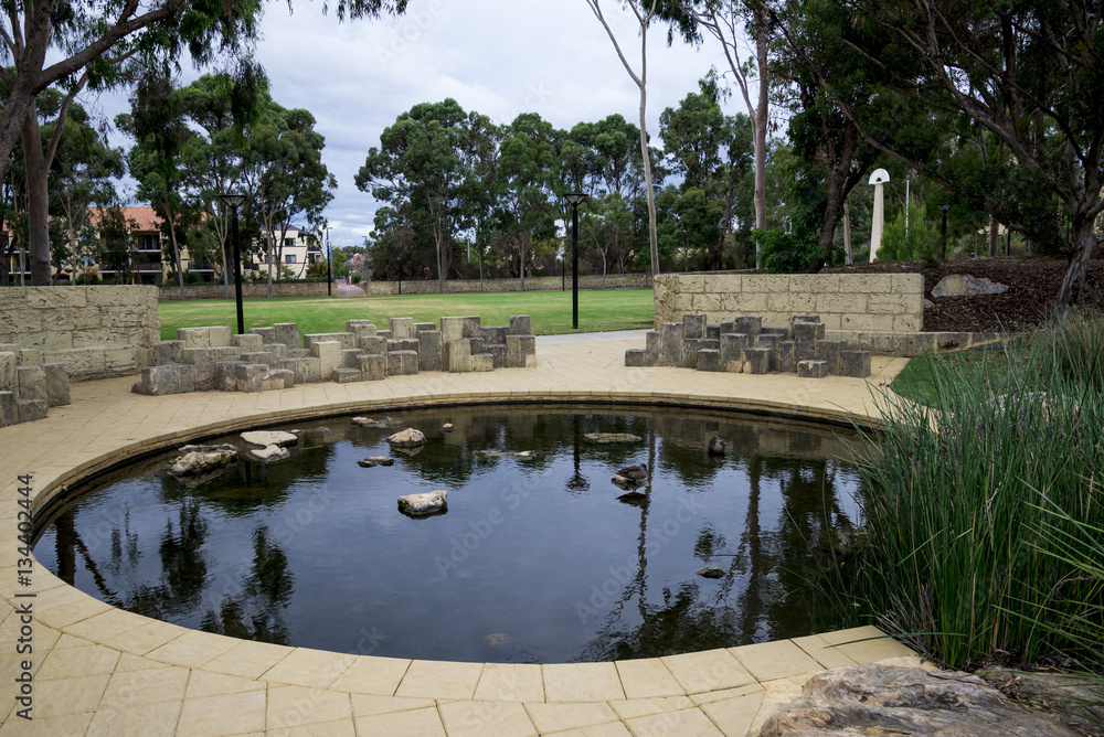 Scenic artificial lake in Joondalup Central Park, Western Australia