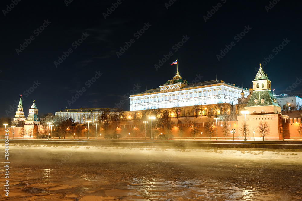Moscow, Russia - January, 7, 2017: night landscape with the image of Moscow Kremlin
