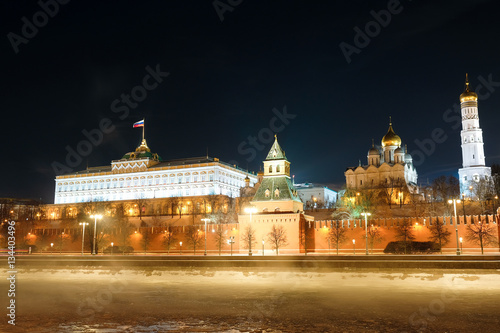 Moscow, Russia - January, 7, 2017: night landscape with the image of Moscow Kremlin