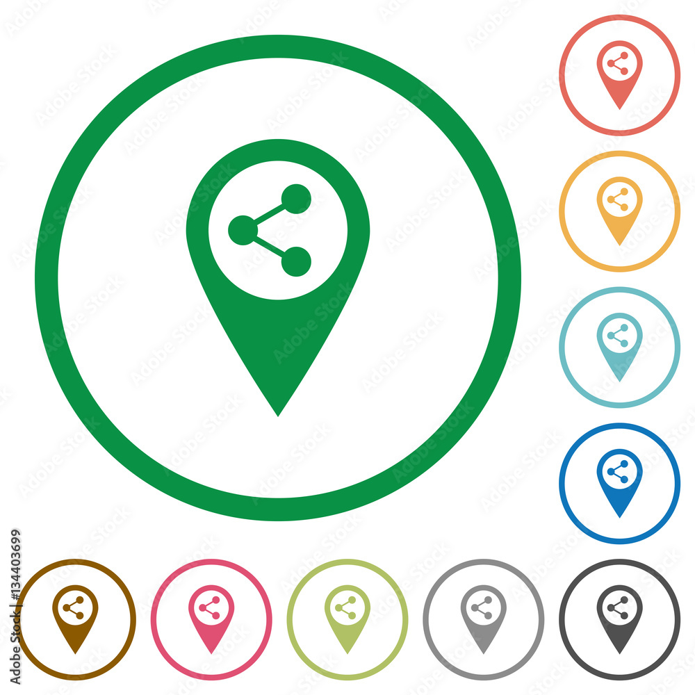 Share location flat icons with outlines Share location flat icons with outlines