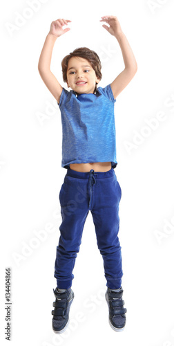Cute emotional little boy j...