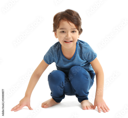 Cute emotional little boy s...