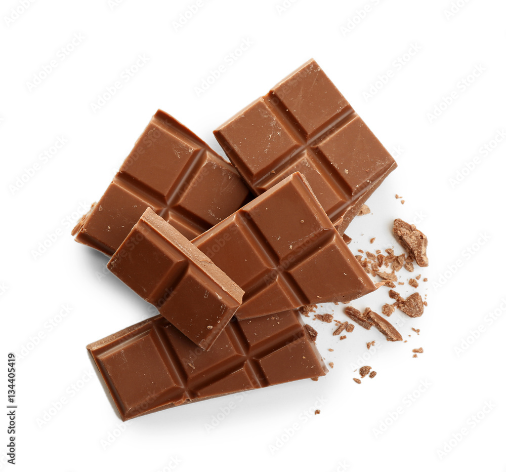 Fototapeta premium Broken chocolate bar on white background