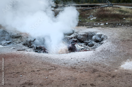 steam rising from volcanic vents in yellowstone