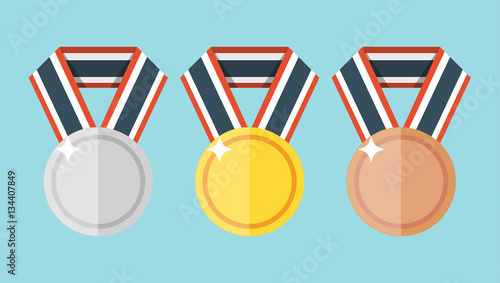 Set of gold, silver and bronze flat medals