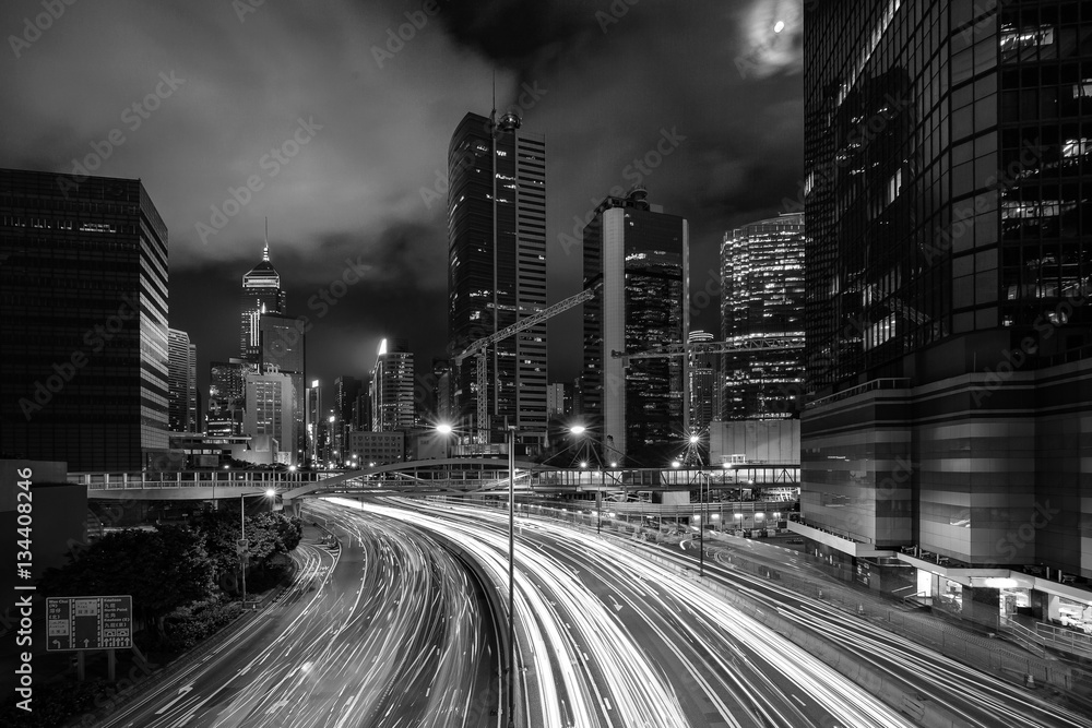 Fototapeta Hong Kong City at night in Black and White