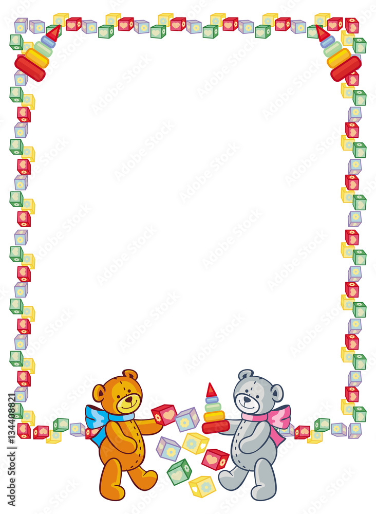Cute teddy bears. Children toys. Vector clip art.