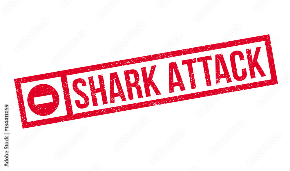 Fototapeta premium Shark Attack rubber stamp. Grunge design with dust scratches. Effects can be easily removed for a clean, crisp look. Color is easily changed.