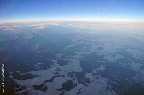 Aerial view of the Bering Strait on the western edge of Alaska near Nome facing Russia